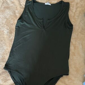 Chic Dark Green V-Neck Bodysuit